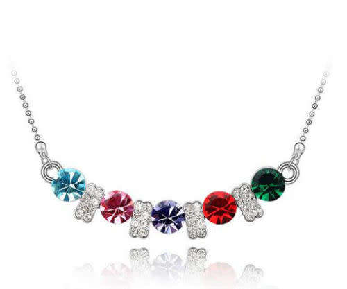 Multicolor Crystal Rhinestone Gold Chain Pendant Necklace