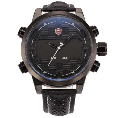 Genuine Kitefin SHARK LED Digital Black Leather Military Sport Watch Ref66