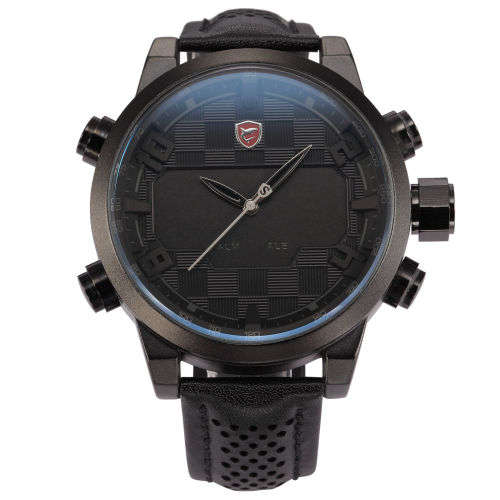 Genuine Kitefin SHARK LED Digital Black Leather Military Sport Watch Ref66