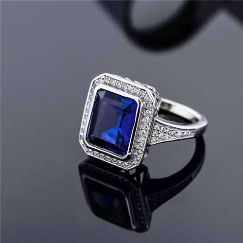 Elegance Silver Square gemstone Wedding Ring Size 9