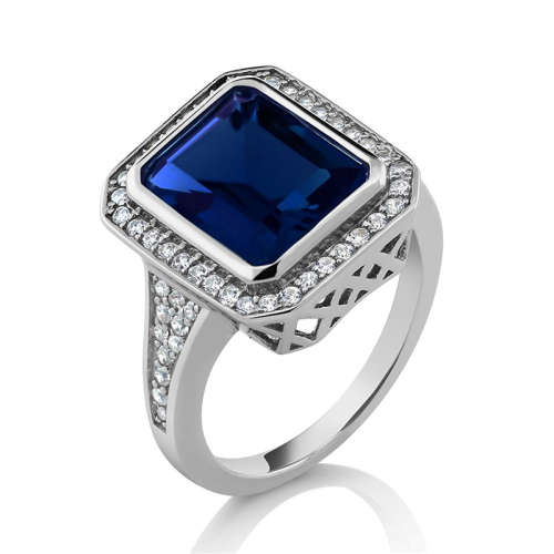 Elegance Silver Square gemstone Wedding Ring Size 9