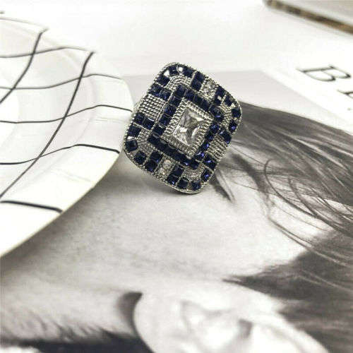 Retro Jewelry Art Deco Style Silver Cocktail Ring size 6