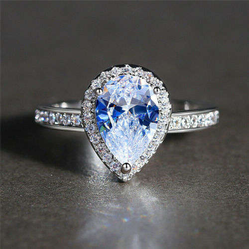 Silver White Gemstone Ring Wedding Fine Jewelry Size 9