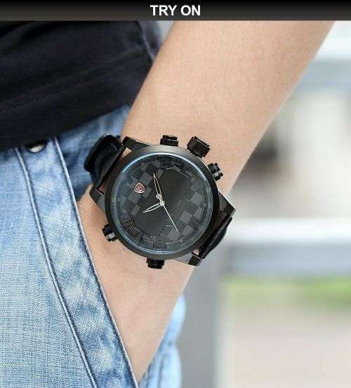 Genuine Kitefin SHARK LED Digital Black Leather Military Sport Watch Ref66