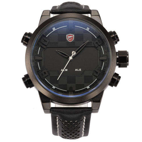 Genuine Kitefin SHARK LED Digital Black Leather Military Sport Watch Ref66