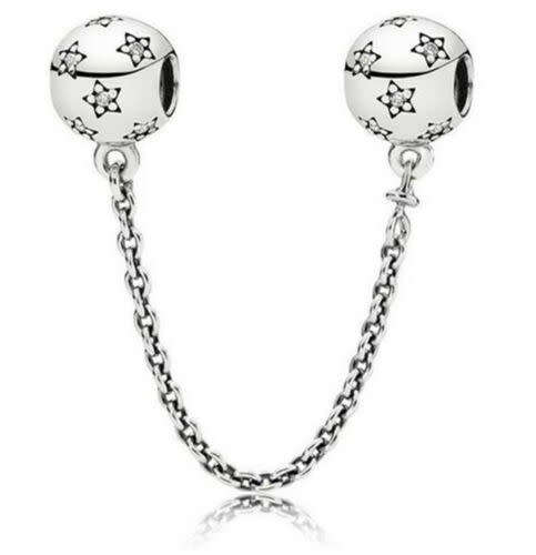 Sterling Silver Beads CZ Safety Chain Charms Fit Necklace Bracelet