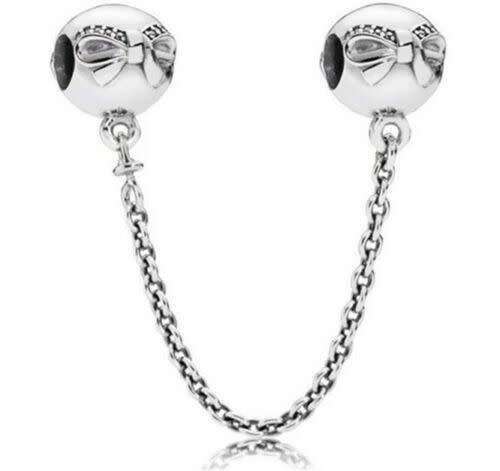 Sterling Silver Beads CZ Safety Chain Charms Fit Necklace Bracelet