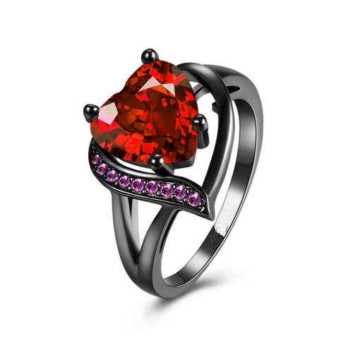 Mystic Heart Shaped red Ruby Ring 10KT Black Gold Filled Size 6