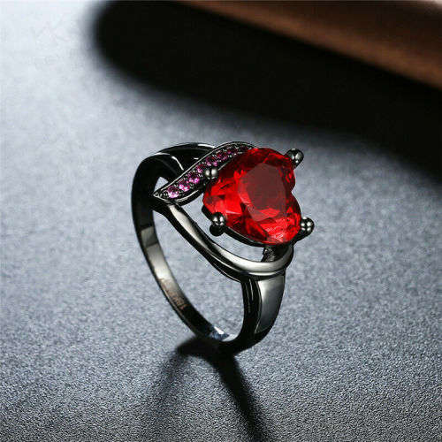 Mystic Heart Shaped red Ruby Ring 10KT Black Gold Filled Size 6