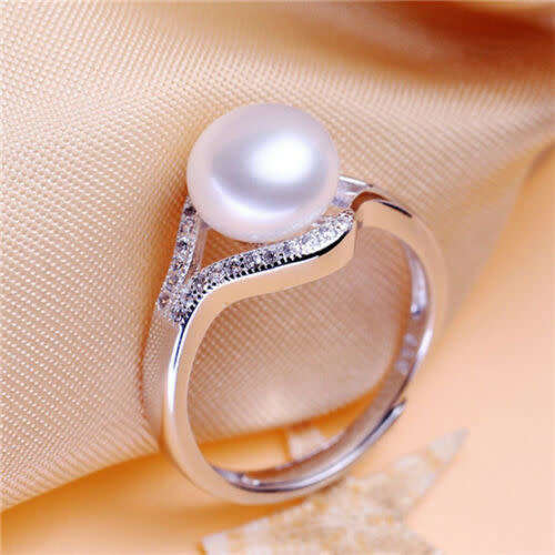 Pearl White Silver Party Ring Size - Adjustable
