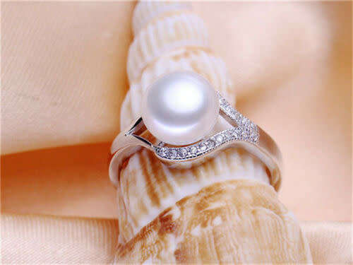 Pearl White Silver Party Ring Size - Adjustable
