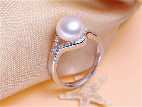 Pearl White Silver Party Ring Size - Adjustable