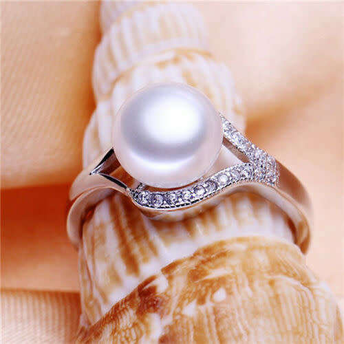 Pearl White Silver Party Ring Size - Adjustable
