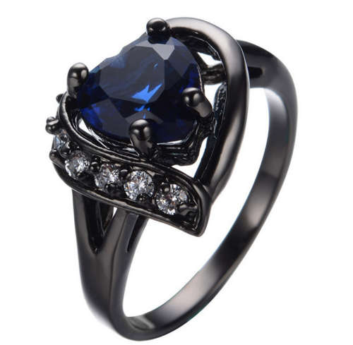 Mystic Heart Shaped Sapphire Ring 10KT Black Gold Filled Size 10