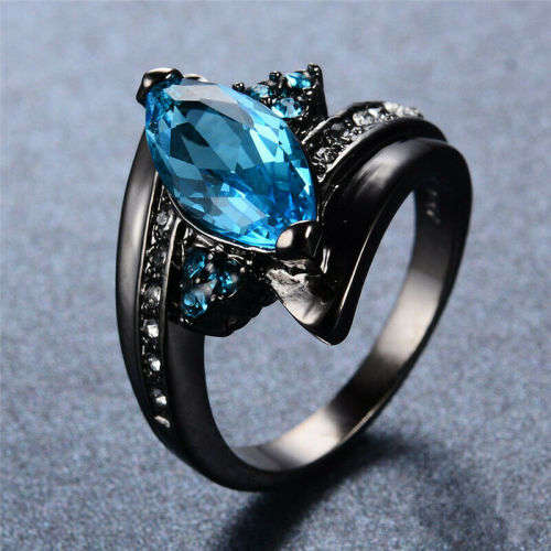 Sea blue Sapphire 18K Black Gold Filled Ring Size 10