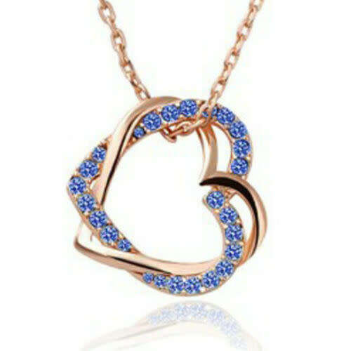 Double Heart Crystal Rhinestone Chain Pendant Necklace