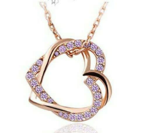 Double Heart Crystal Rhinestone Chain Pendant Necklace