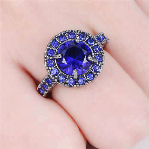 Cocktail Woman Blue Aquamarine Sapphire 10K black Gold Filled Size 6