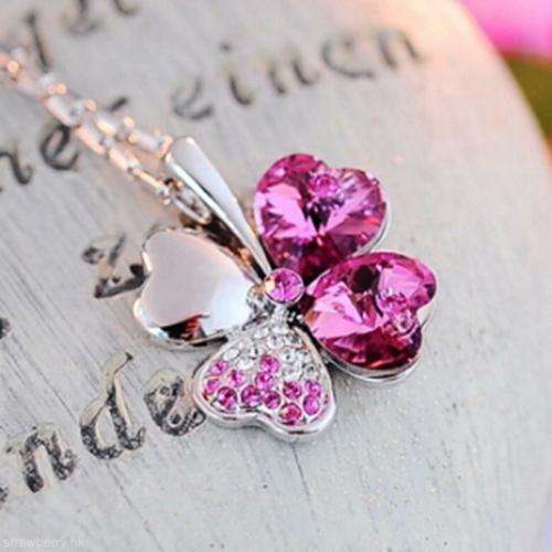 4 Heart Crystal Clover Charm Pendant Necklace