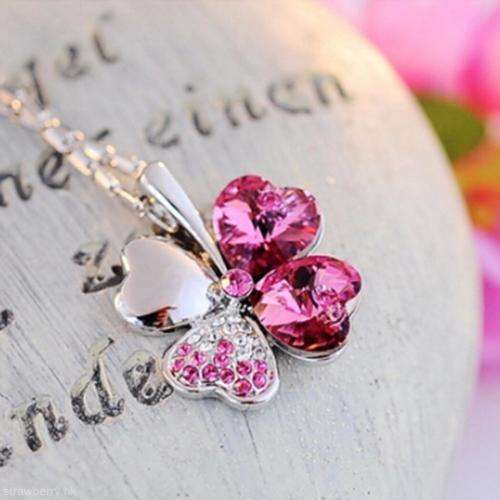 4 Heart Crystal Clover Charm Pendant Necklace