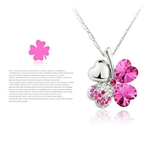 4 Heart Crystal Clover Charm Pendant Necklace