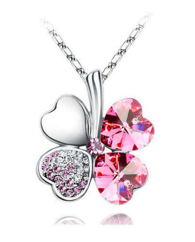 4 Heart Crystal Clover Charm Pendant Necklace