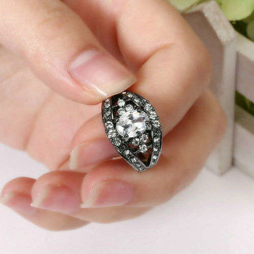 Vintage Round White Sapphire Ring 18K Black Gold Filled Wedding Band Size 6