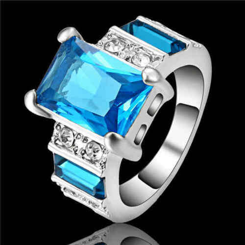 Fashion Jewelry Blue Sapphire 10K white gold filled Rings Size 7