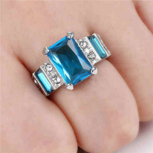 Fashion Jewelry Blue Sapphire 10K white gold filled Rings Size 7