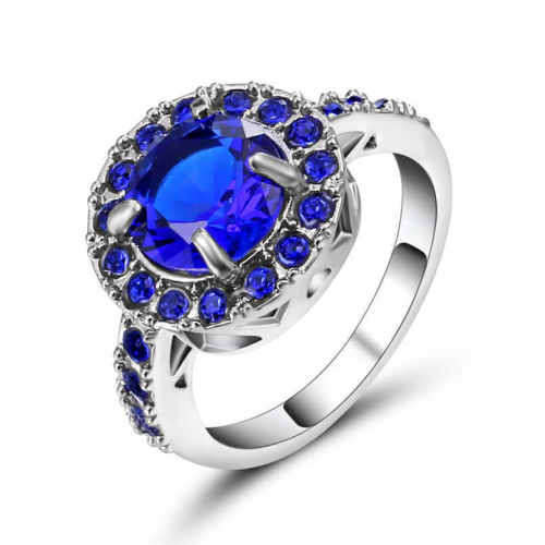 Princess Cut Blue Sapphire 10Kt White Gold Filled Ring Size 6