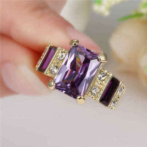 Fashion Amethyst Halo 10K yellow gold filled Size 8