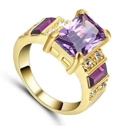 Fashion Amethyst Halo 10K yellow gold filled Size 8