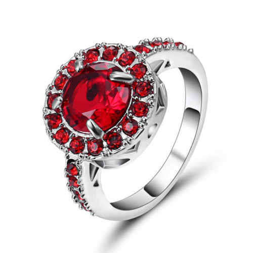 Princess Cut Red Ruby 10K White Gold Filled Size 9