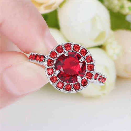 Princess Cut Red Ruby 10K White Gold Filled Size 9