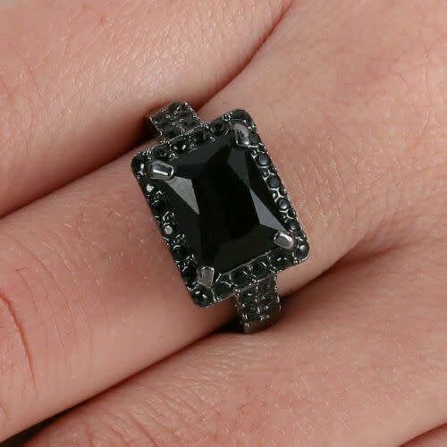 Noble Black Sapphire 10K Black Gold Filled Ring Size 6