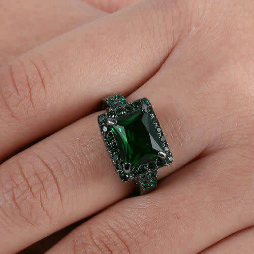 Noble Green Emerald 10K Black Gold Filled Ring Size 6