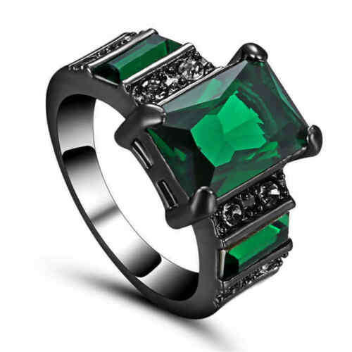 Noble Green Emerald 10K Black Gold Filled Ring Size 6