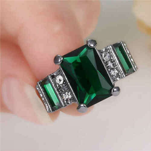 Noble Green Emerald 10K Black Gold Filled Ring Size 6
