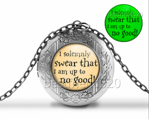 I Solemnly Swear That I Am Up To No Good Glass Locket Necklace Glow in the dark