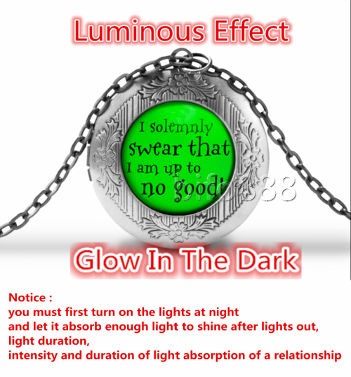 I Solemnly Swear That I Am Up To No Good Glass Locket Necklace Glow in the dark