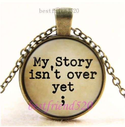 My Story isn't over yet; Cabochon Glass Tibet Silver Chain Pendant Necklace