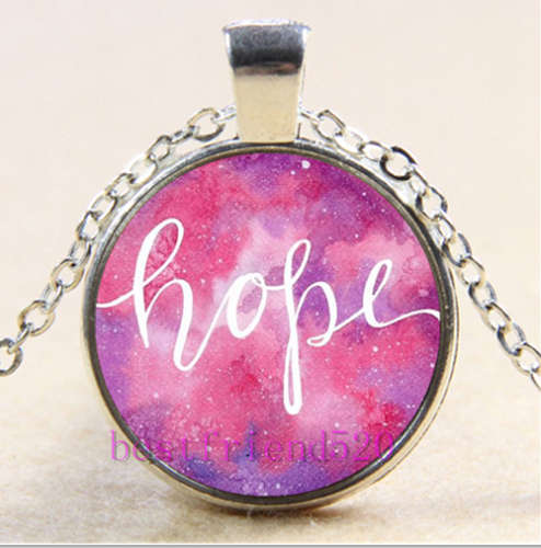 Hope.... Cabochon Glass Tibet Silver Chain Pendant Necklace