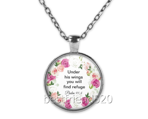 Under His Wings You Will Find Refuge Cabochon Glass Necklace