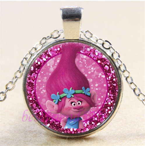 Trolls Poppy princess Cabochon Glass Tibet Silver Chain Pendant Necklace