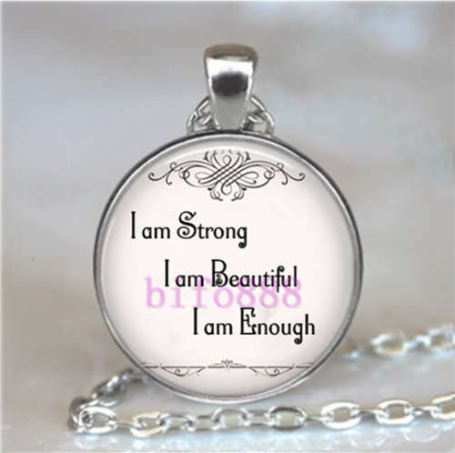 "I am Strong......"Photo Tibet Silver Cabochon Glass Pendant Necklace