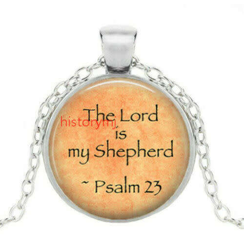 "The Lord is my Shepherd" Cabochon Glass Silver Pendant Necklace