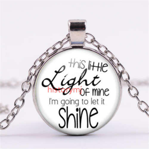 "This little light of mine" Cabochon Glass Silver Pendant Necklace