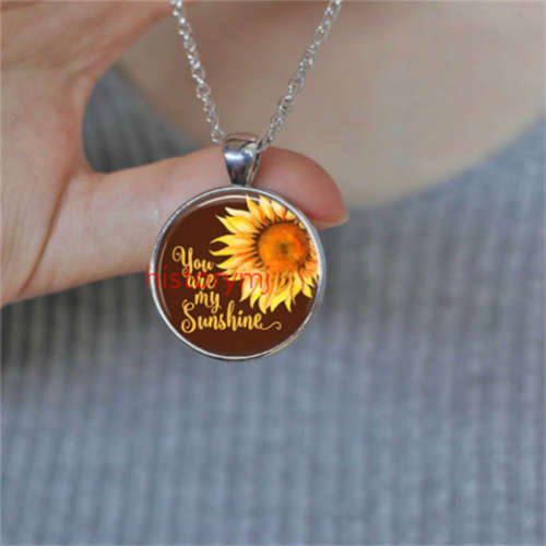 "You are my Sunshine" Cabochon Glass Silver Pendant Necklace