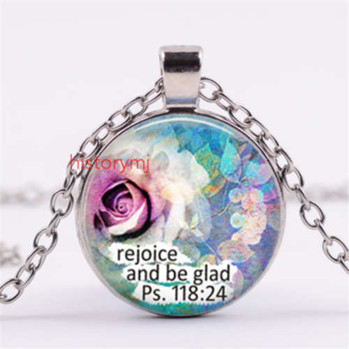 "Rejoice and be Glade" Cabochon Glass Silver Pendant Necklace