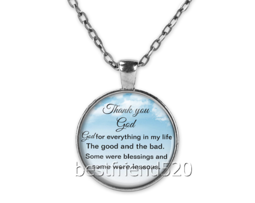 "Thank you God...." Cabochon Glass Silver Pendant Necklace